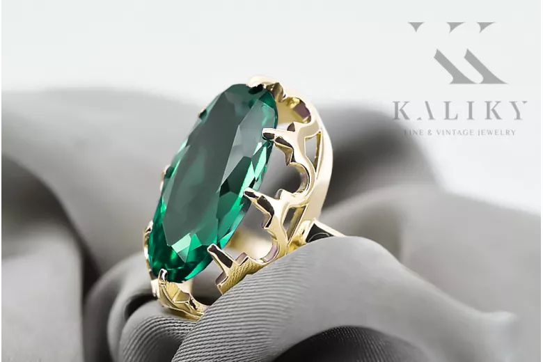 Oro amarillo de 14 quilates Esmeralda Anillo Joyería vintage vrc253y